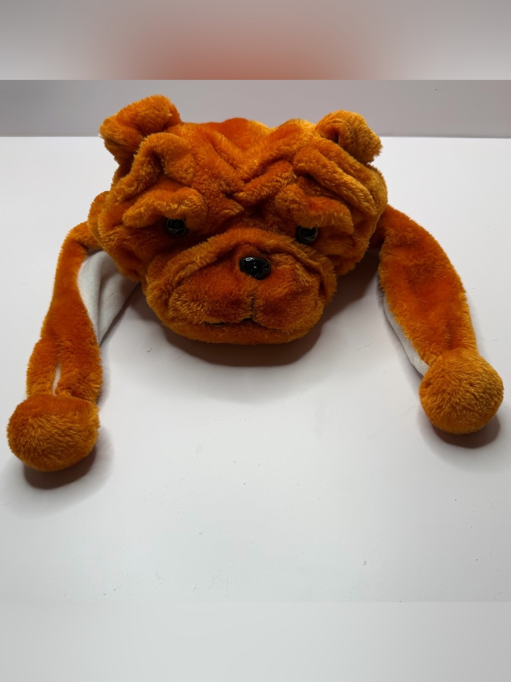 Kids Plush Orange Bulldog Hat with Ear Flaps